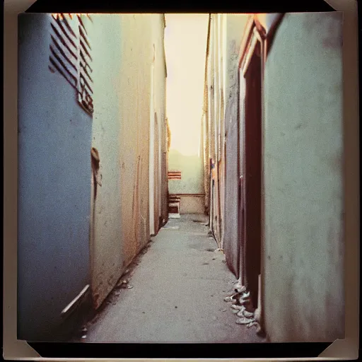 Image similar to back alley 1979 photograph kodak portra 400 film polaroid.