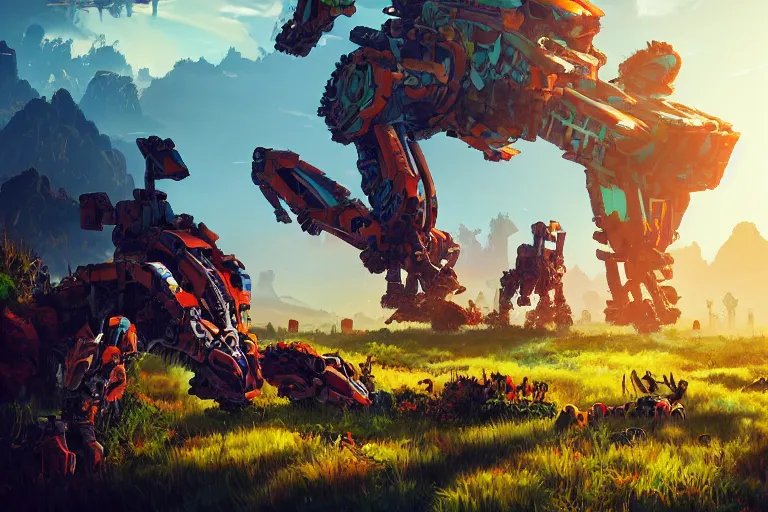 Image similar to grazer machine mecanical creature robot of horizon forbidden west horizon zero dawn bioluminiscence global illumination ray tracing hdr fanart arstation by ian pesty and alena aenami artworks in 4 k