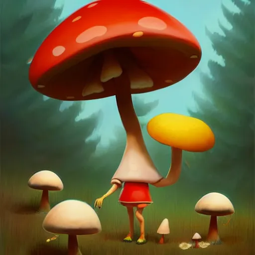 Prompt: goro fujita ilustration a cheerful girly monster collecting mushrooms in the forest, painting by goro fujita, sharp focus, highly detailed, artstation