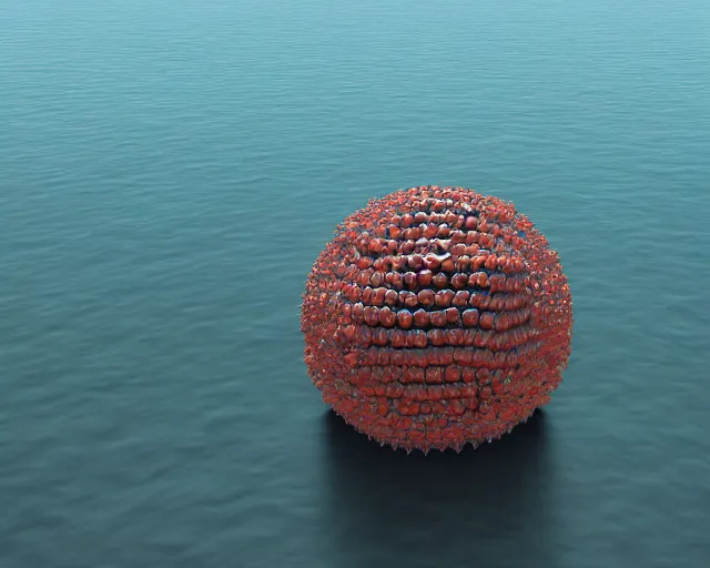 Image similar to a long shot of a giant award winning sculpture made out of billiard balls of a human head on the surface of the ocean, in the style of chad knight, hyper detailed, hyper realistic, ray tracing, 8 k resolution, sharp focus, realistic water