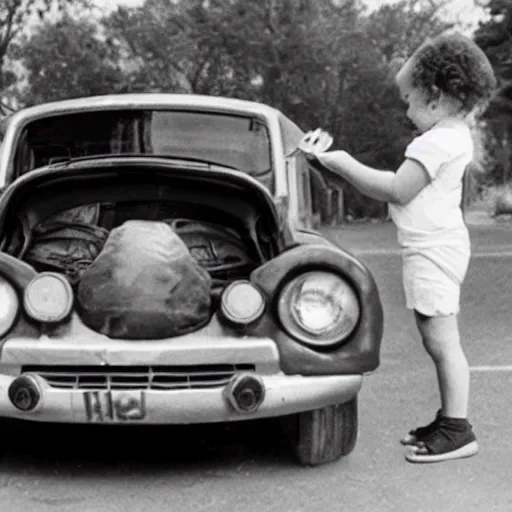 a baby lifting a car, Stable Diffusion