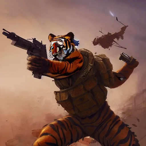 Prompt: a award winning commission of a fit anthro soldier tiger shooting,digitalt art,hyperdetailed,photorealistic,art by greg rutkowski,character design by charles bowater,ross tran,deviantart,artstation,high detailed,cinematic,movie scene,detailed face