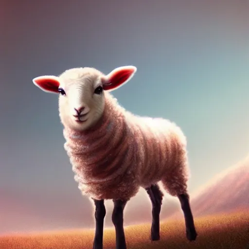 Prompt: lamb wearing a sweater, matte painting, full body shot 4k, blurry background, artwork, artstation,