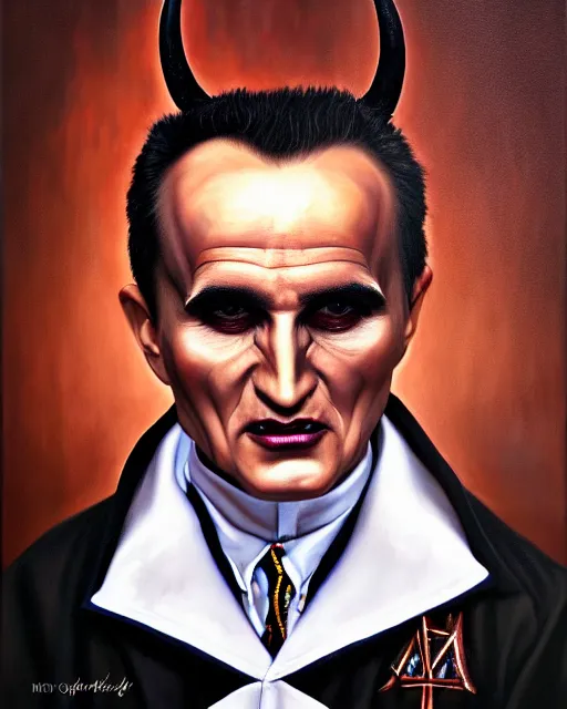 Prompt: photorealist portrait painting of demonic aloysius stepinac with demonic eyes and horns, gothic, horror, cool colors, high production value, intricate details, high resolution, hyperrealistic, hdr, high definition, masterpiece, ultra realistic, highly detailed, hd, sharp focus, non blurry, sharp, smooth