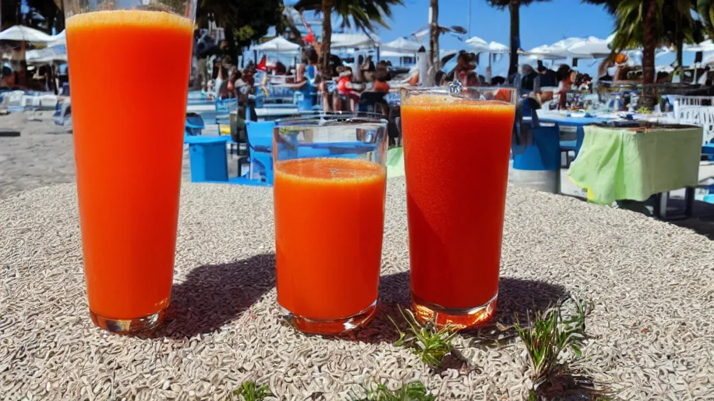 Prompt: oranje juice in the sunny beach