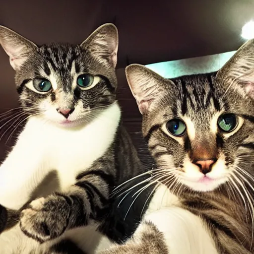 Prompt: photo of cats taking a selfie, award - winning photograph, national geographic, perfect lighting