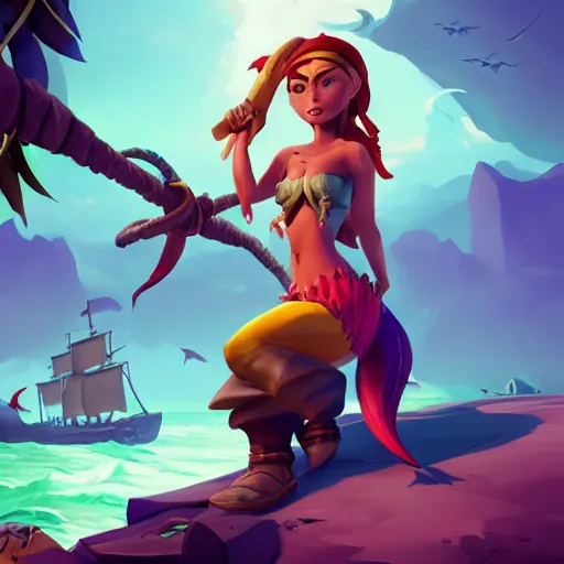 Image similar to jack the pirate mermaid on sea of thieves game avatar hero, behance hd by jesper ejsing, by rhads, makoto shinkai and lois van baarle, ilya kuvshinov, rossdraws global illumination