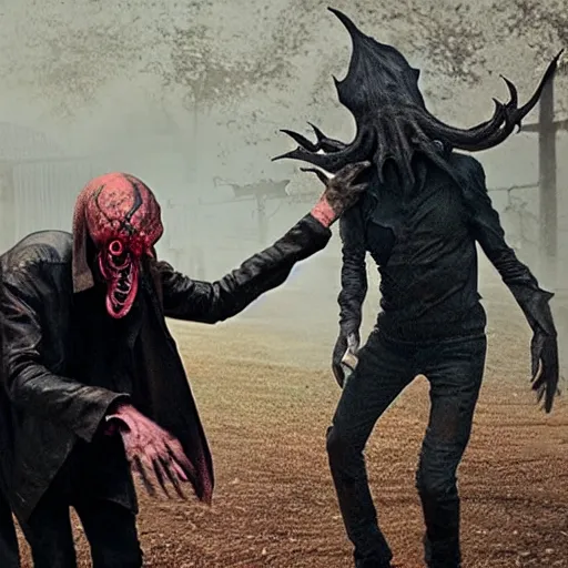 Prompt: a mind flayer chasing a teen in a horror TV series