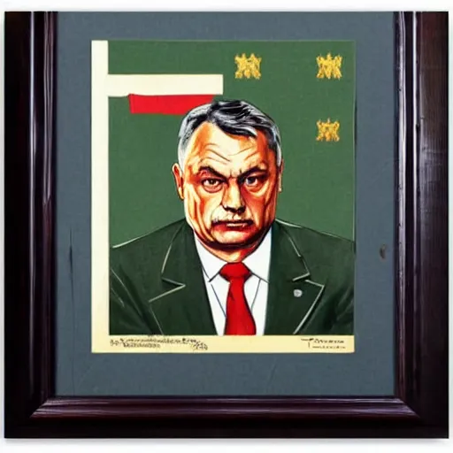 Image similar to portrait of the leader of fascist hungary, viktor orban in nazi uniform, nazi propaganda art 1 9 4 4, highly detailed, colored