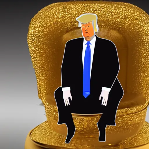 Prompt: donald trump sitting on a gold toilet looking upset, photorealistic