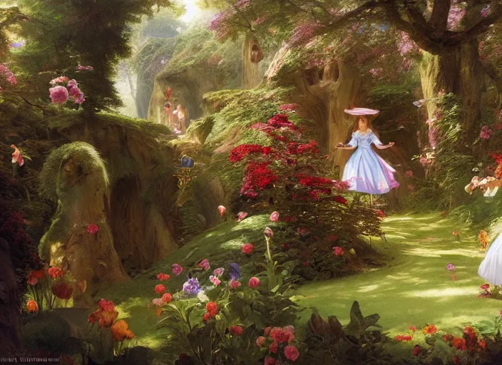 Image similar to matte painting of alice in the wonderland by vladimir volegov and alexander averin and peder mørk mønsted and pierre auguste cot and raphael lacoste