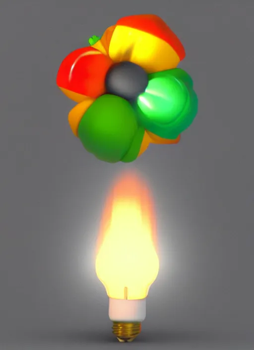 Image similar to 3d render of a giant lightbulb with a mario brothers fire flower inside