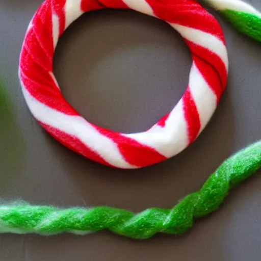 Prompt: candy cane made out of cotton,