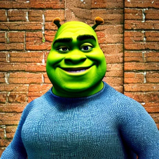 Prompt: Shrek with sunglasses laughing