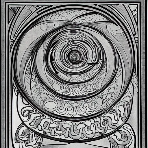 Prompt: the world is labyrinthine beyond possibility of imagining, inhabited on many levels by alien intelligence, infinite in extent, staggering in its beauty, terrifying in its weirdness, endlessly satisfying and peculiar, by Maurits Cornelis Escher, shining light and shadow, atmospheric, Award winning. Masterpiece, detailed illustration, alphonse mucha