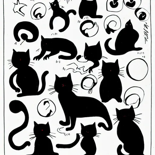 Prompt: black cats in a pack line art in the style of “ al columbia ”