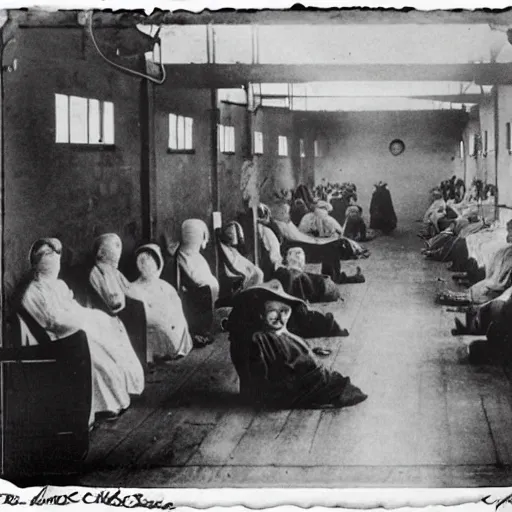 Prompt: patients in an insane asylum, 1910s