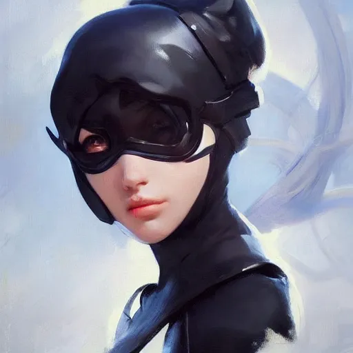 Image similar to greg manchess portrait painting of yorha type a no. 2 as overwatch character, medium shot, asymmetrical, profile picture, organic painting, sunny day, matte painting, bold shapes, hard edges, street art, trending on artstation, by huang guangjian and gil elvgren and sachin teng