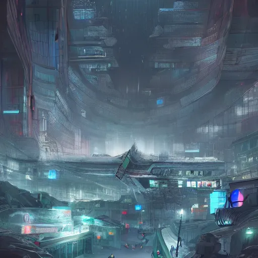 Image similar to futuristic underground polluted city, depressing, garbage piles, artstation