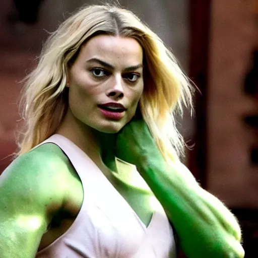 Image similar to margot robbie as hulk