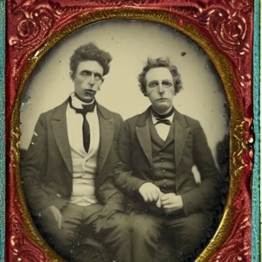 Image similar to tintype photo of rick and morty. 1 8 8 0 s