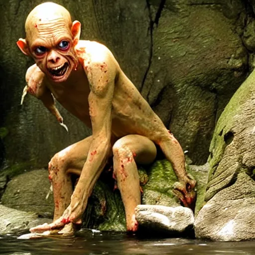 Image similar to Gollum floats on a bloody stream