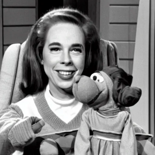 Image similar to lady aberlin in mister rogers land of make believe 1960s TV studio promotional color still