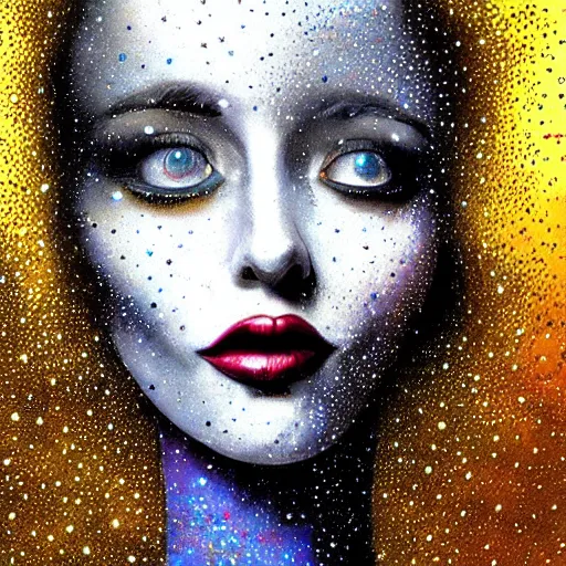 Prompt: woman portrait made out of galaxies, beautiful, cyborg, tim burton comic book art, realistic, highly detailed