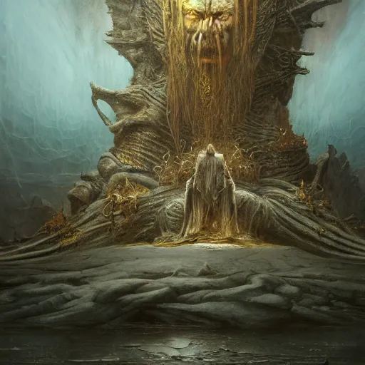 Prompt: the throne of severity, cold | highly detailed matte painting, hyperrealistic, very intrincate | cinematic lighting, award - winning | by rachel ruysch, giger, beksinski and bocklin | by austin osman spare and william blake, trending on artstation, cgsociety, official art, octane.