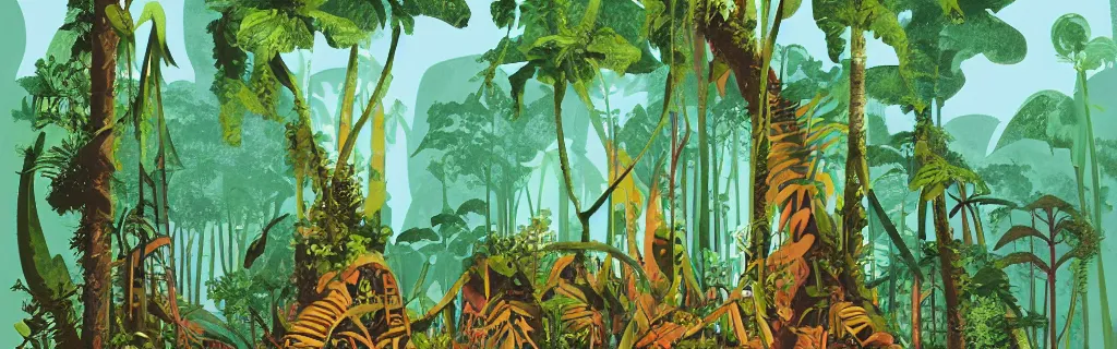 Image similar to jungle ruins rainforest, gouache, animated film, stylised, illustration, by paul felix, alex nino