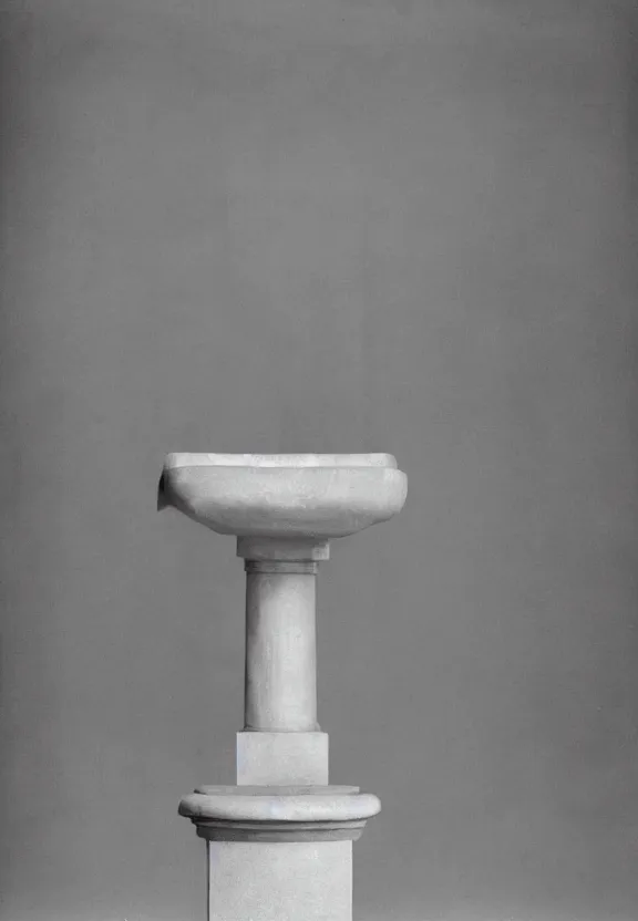 Image similar to a historical archive of fountain ( fontaine ) readymade by marcel duchamp, archival pigment print, 1 9 2 0, conceptual art, white, grey, gray, underexposed grey, hues of subtle grey, ready - made, studio shoot, studio lighting