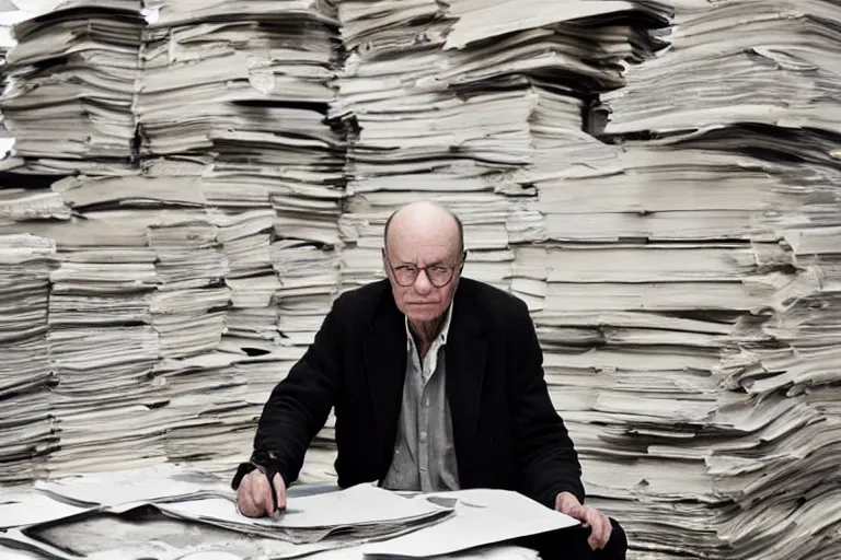 Prompt: portrait photograph of anselm kiefer at work