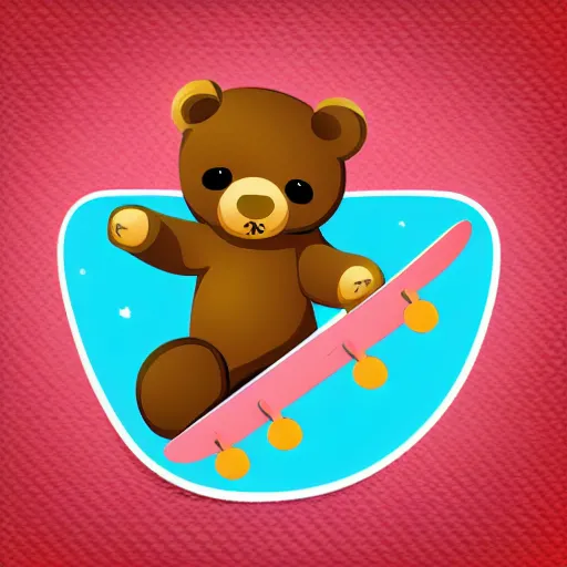 Image similar to Skater teddy bear, sticker, highly detailed, colorful, illustration, drama, smooth and clean vector curves, no jagged lines, vector art, smooth