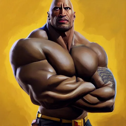 Image similar to greg manchess portrait painting of fierce foundation aka dwayne the rock johnson from fortnite as overwatch character, medium shot, asymmetrical, profile picture, organic painting, sunny day, matte painting, bold shapes, hard edges, street art, trending on artstation, by huang guangjian, gil elvgren, ruan jia, greg rutkowski, gaston bussiere