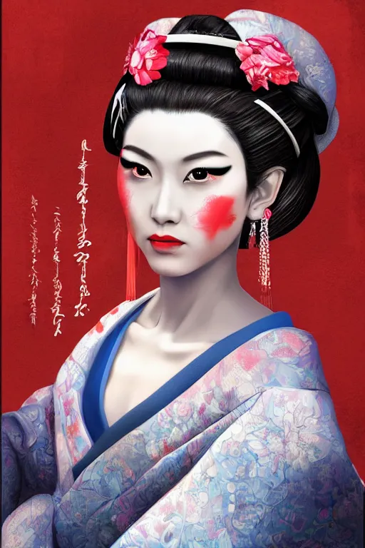 Prompt: beauty geisha 2077 , digital art, 8k ,character ,realistic, portrait, hyper realism