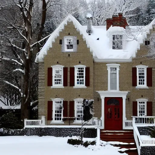 Prompt: winter colonial house,