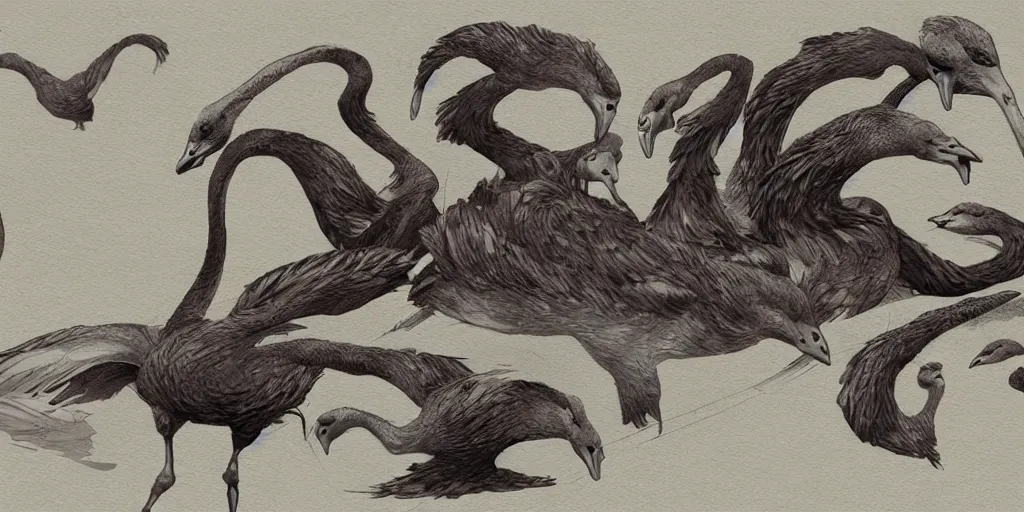 Image similar to hydra with angry geese as its heads, artstation