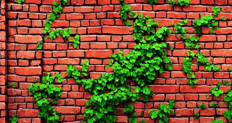 Image similar to a beautiful painting of an ancient brick wall covered in vines, landscape, 8 k, photorealism