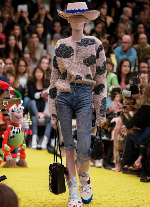 Image similar to hyperrealistic and heavy detailed balenciaga runway show of toy story, leica sl 2 5 0 mm, vivid color, high quality, high textured, real life