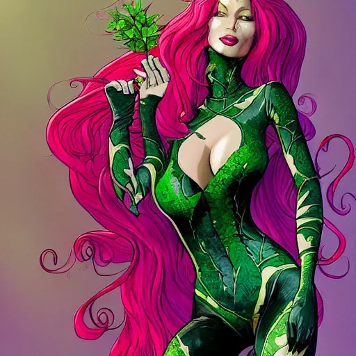 Prompt: a beautiful painting of poison ivy dressed as catwoman and catwoman dressed as poison ivy, intricate, elegant, highly detailed, digital painting, artstation, concept art, matte, sharp focus, illustration, by dan mumford, yusuke murata, makoto shinkai, ross tran