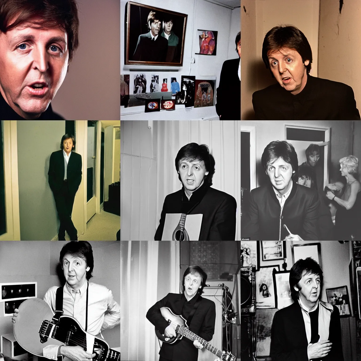 Prompt: a color photo of Paul McCartney in the backrooms