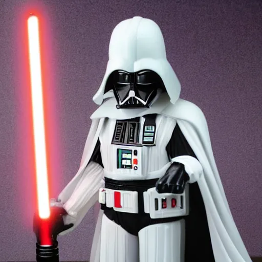 Image similar to darth vader with white armor and a purple lightsaber