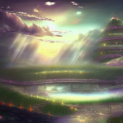 Prompt: heaven city fantasy pixiv scenery art inspired by magical fantasy