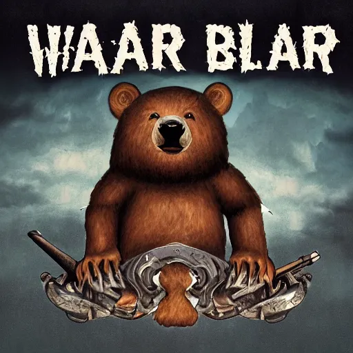 Prompt: war bear album art, cover art, poster