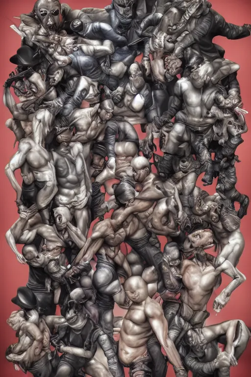 Image similar to place full of tunnel rats - pop art, hyperrealistic, detailed by artgerm and richard hamilton and mimmo rottela and bob rafei and kazuma kaneko and bengus and yoshitaka amano, symmetrical anatomy, dynamic anatomy, realistic human looks