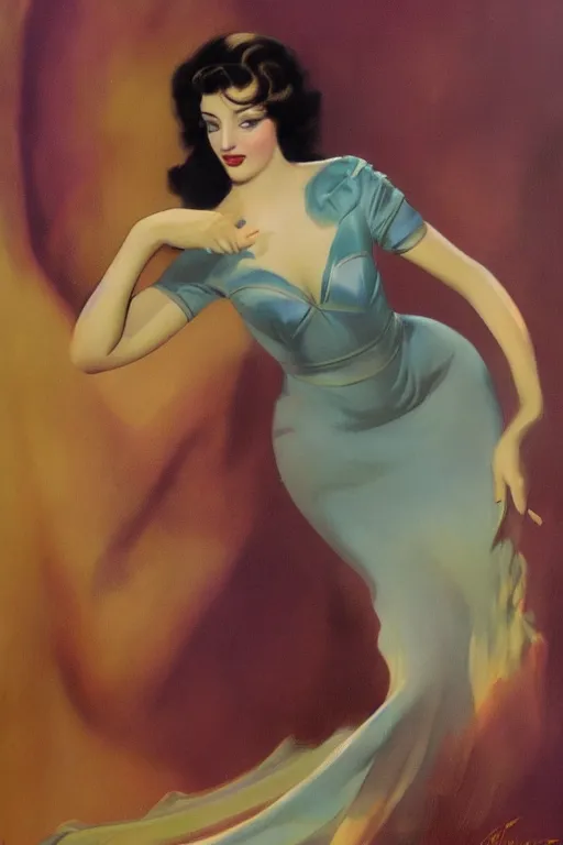 Prompt: matte painting of sophie turner by rolf armstrong
