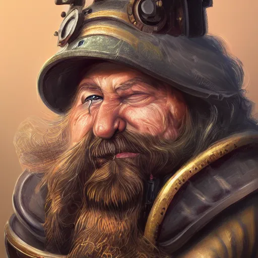 Image similar to a detailed portrait painting of the dwarf bardin goreksson steampunk engineer, artstation, 8 k, fantasy