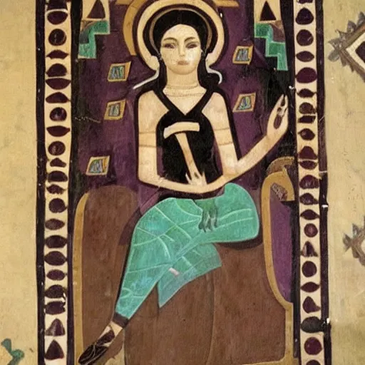 Image similar to sumerian mural of mona liza