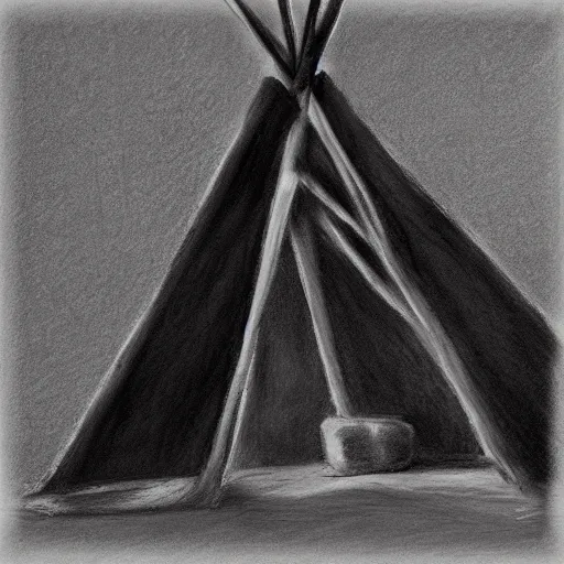 Prompt: Teepee, kiwi, charcoal, 3D, 8k