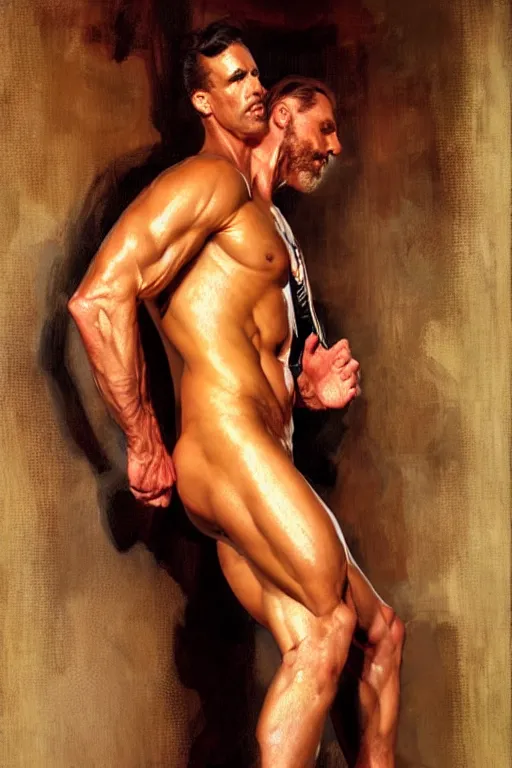 Prompt: muscular sweaty doctor, hospital painting by gaston bussiere, craig mullins, j. c. leyendecker, tom of finland